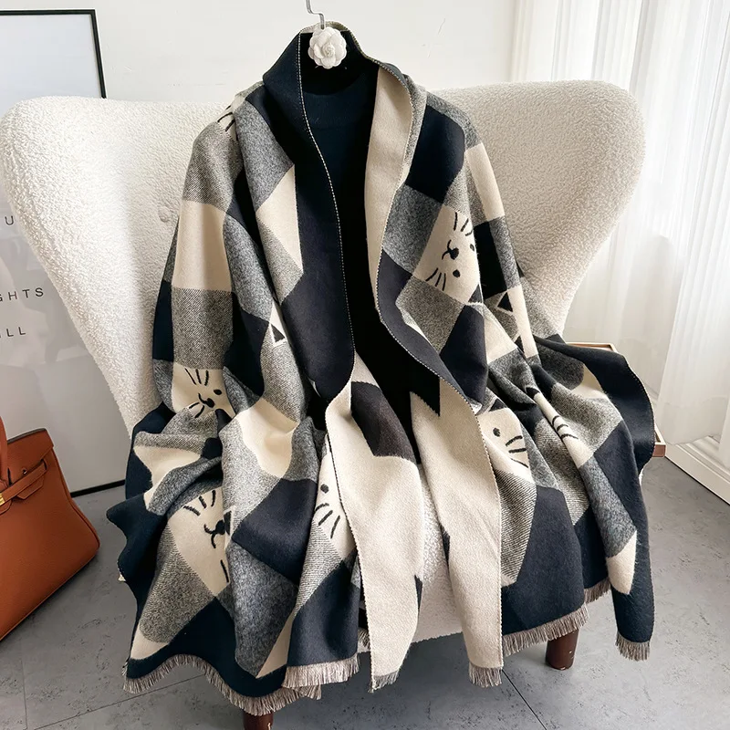 2025 Sweet Cute Soft Scarf Autumn Winter Warm Cashmere Blend Bufanda Women's Blanket Scarves Shawls Thick Pashmina Wraps