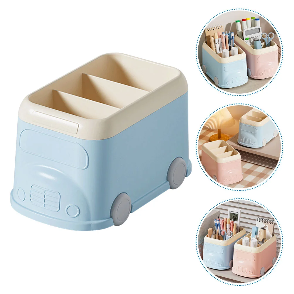 School Bus Storage Box Child Office Desks Desktop Plastic Skin Care Product Holder