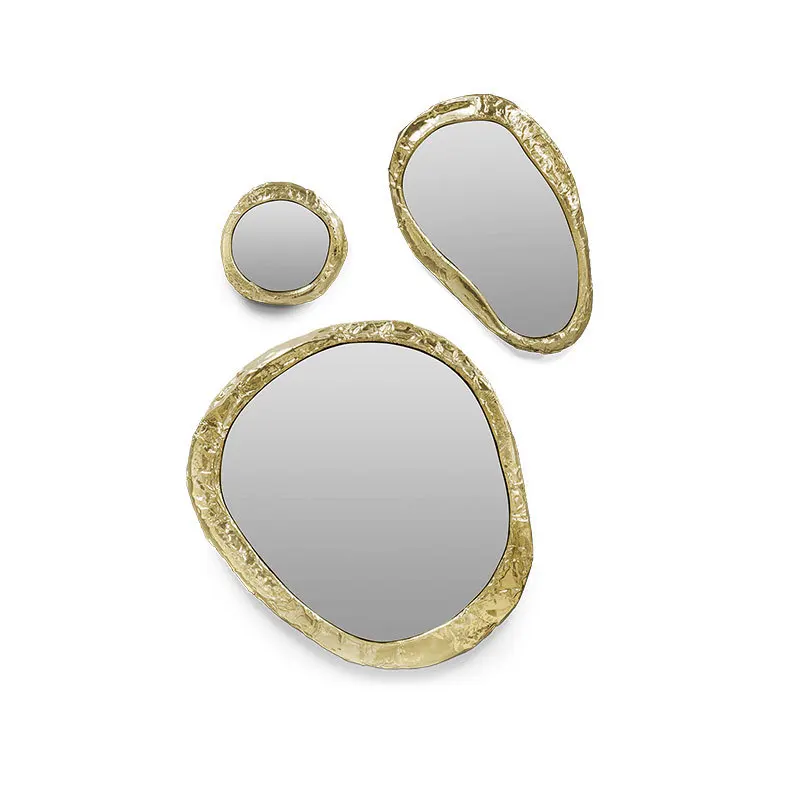 Light luxury handmade hammered pure copper decorative mirror, irregular designer bathroom mirror