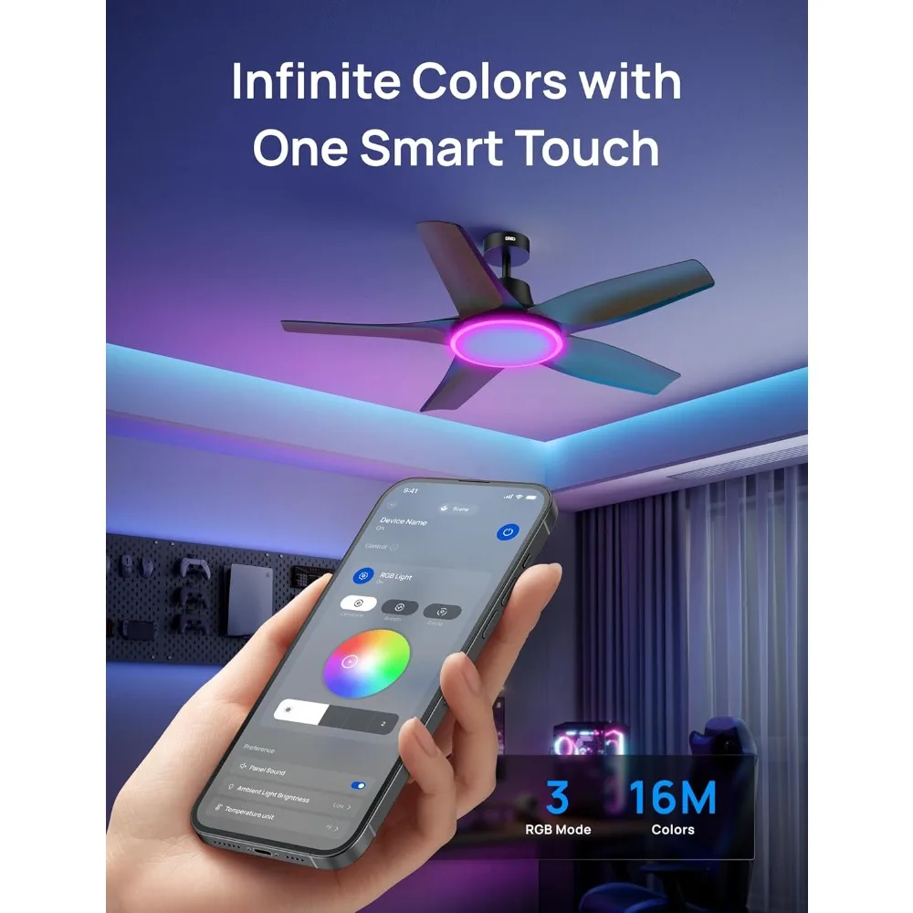 Smart Ceiling Fans with Lights, Low profile Ceiling Fan with Alexa/App, 52'' Dimmable Lighting & Color Tuning