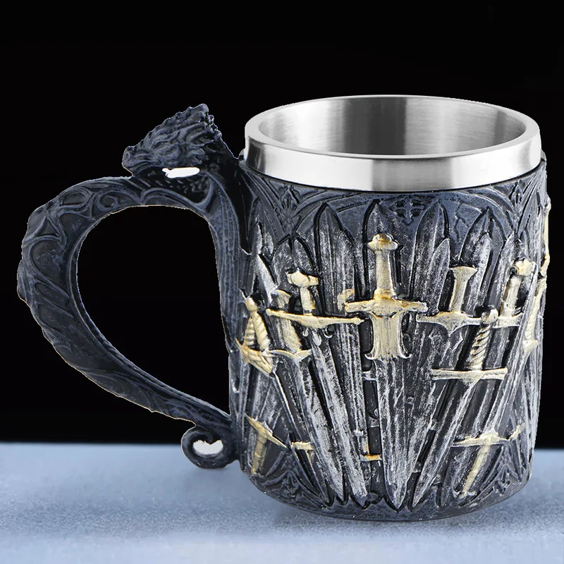 Mugs Stainless Steel And Resin Beer Mug 450ml Iron Throne Beer Mug Dragon Bar Drinking Gothic Wine Set Stainless Steel Wine Glas