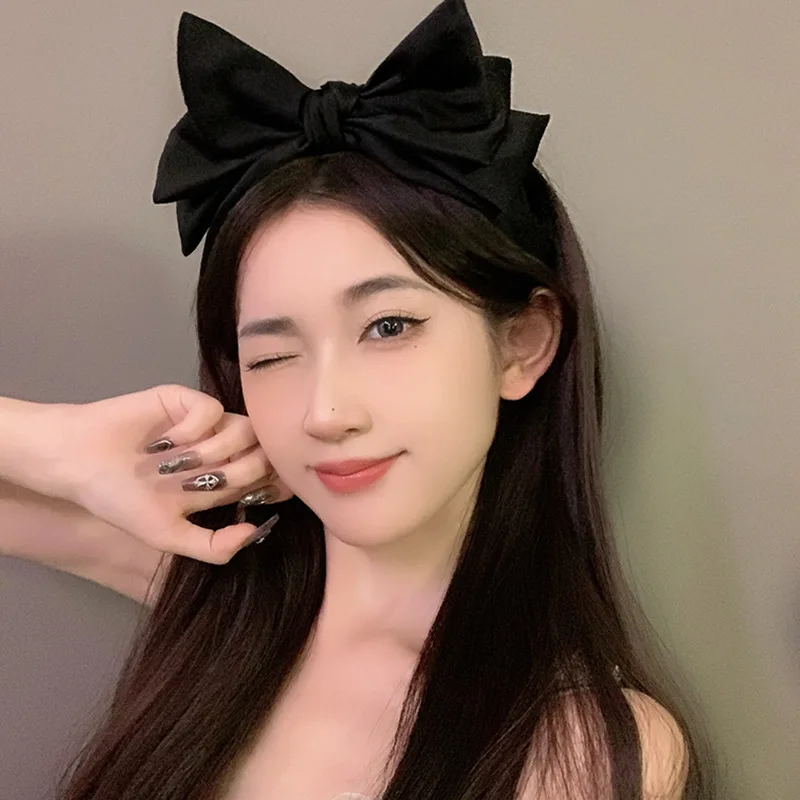 Big Satin Hair Bows Hairbands Girl Women Solid Black Multi Layer Hair Hoop Korean Fashion Headbands for Hair Accessories