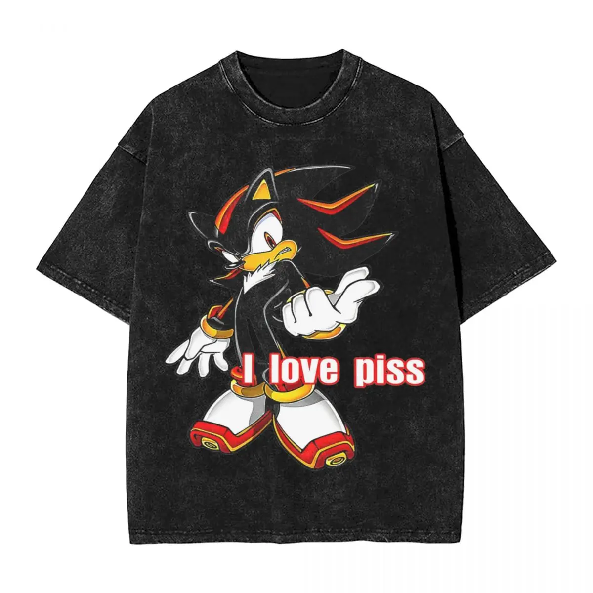 Men's T-Shirt Shadows The Hedgehog Washed T-Shirts Harajuku Game Summer Tees Vintage Loose Cotton Tops Plus Size