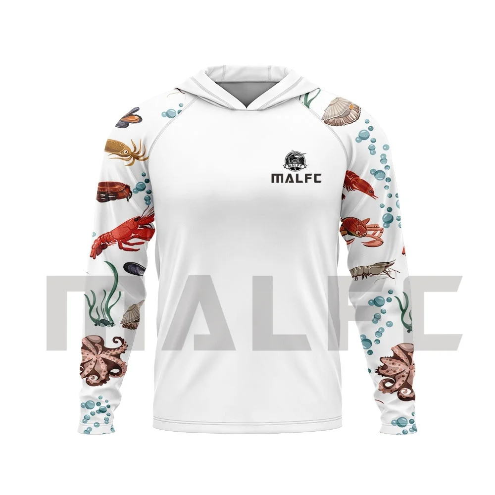 MALFC طويلة الأكمام الصيد تي شيرت الأشعة فوق البنفسجية حماية الصيد ملابس الرجال هود قميص الصيد