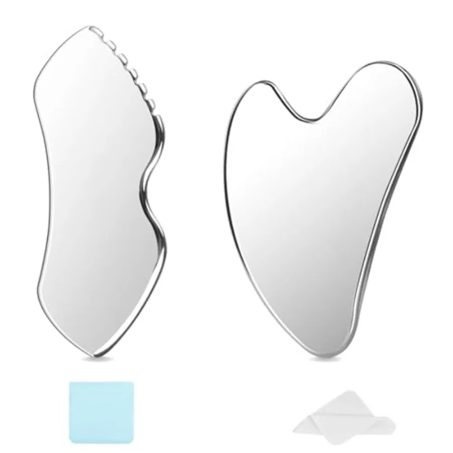 

2Pcs Gua Sa Facial Tools Stains Steel - Lt, Depuff and Glow -Grade, Travel-Ready, GuaSa Tool Face, Neck, Body Lympatic Drainage