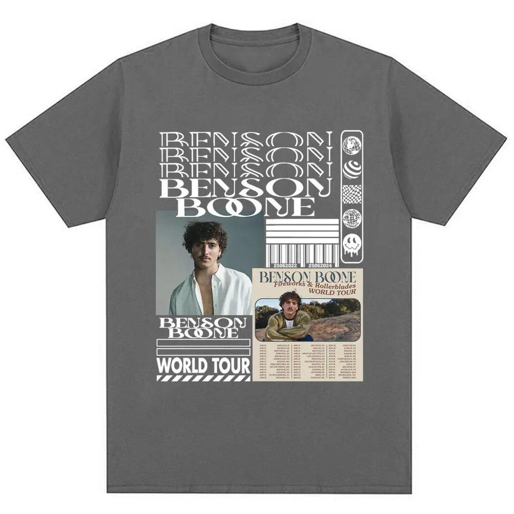 Benson Boone Fireworks & Rollerblades World Tour T-shirt Hip Hop Harajuku Vintage Streetwear Men Women Oversized Cotton T Shirt