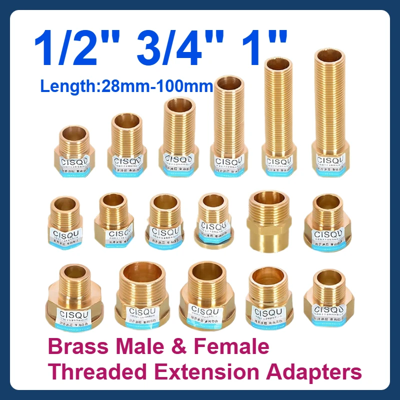 

1PCS 1/2" 3/4" 1" Brass Male & Female Threaded Extension Adapters Extra-Long Straight Fittings for Gas, Hot Water Heating System