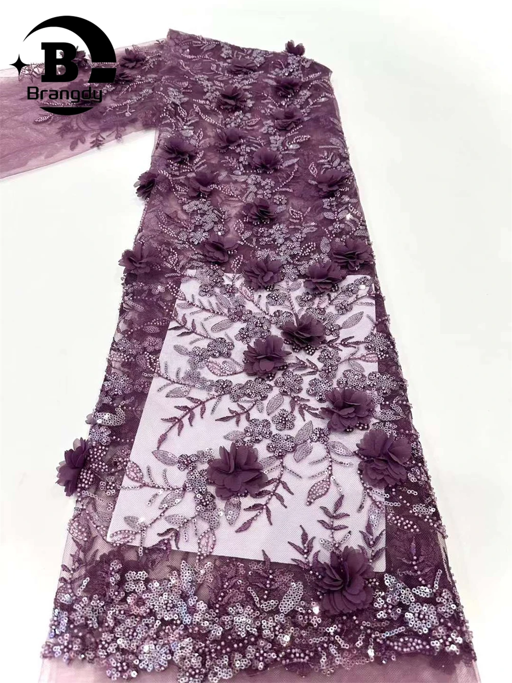 

African 3D Flower Lace Fabric Embroidery 2024 High Quality Sequins French Mesh Lace Fabric Nigerian Beaded Lace For Women Dress