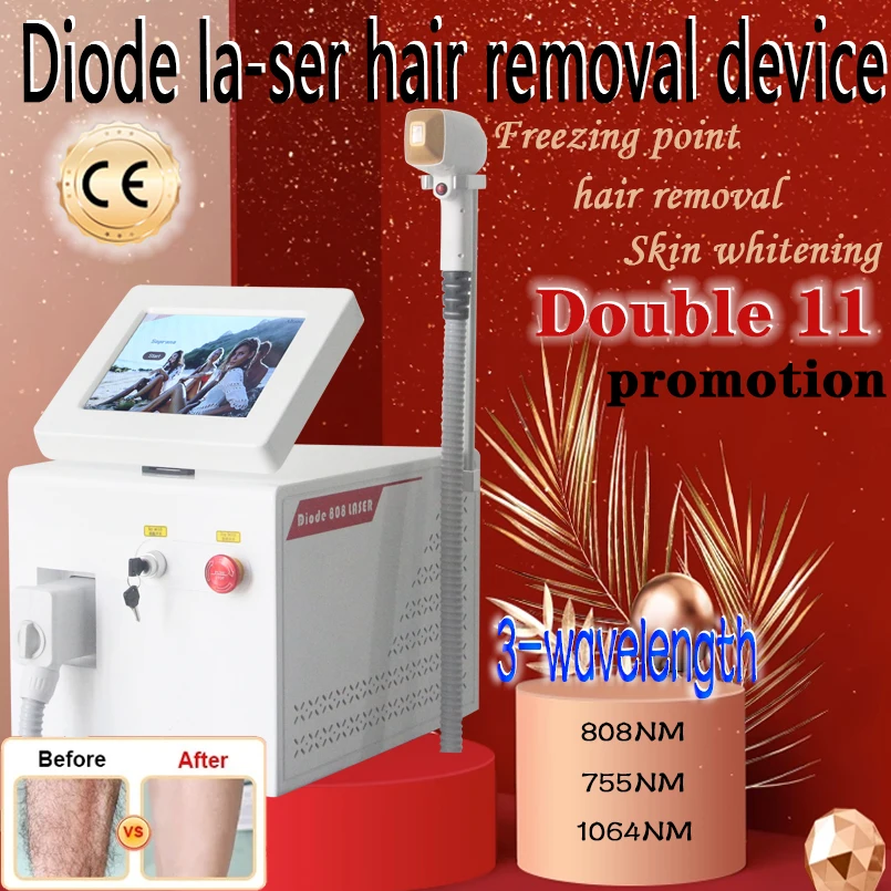 Professional Diode Ice Titanium Laser Body Hair Removal Machine Double 11 Sales Portable 808 755 1064 Alexandrite Device 4 waves