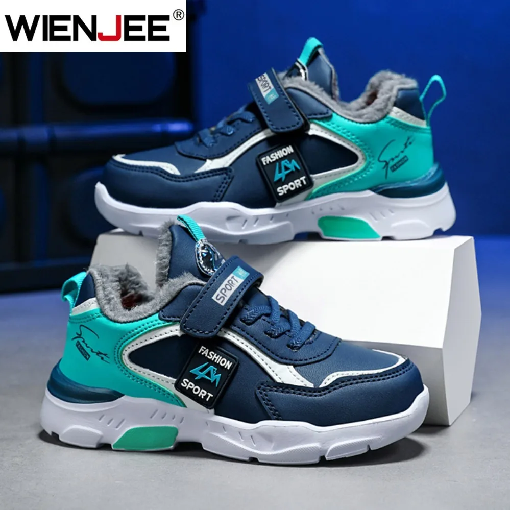 

Детские кроссовки, зимняя плюшевая теплая спортивная обувь для мальчиков, Нескользящая повседневная прогулочная обувь для школьников, удобная хлопковая обувь