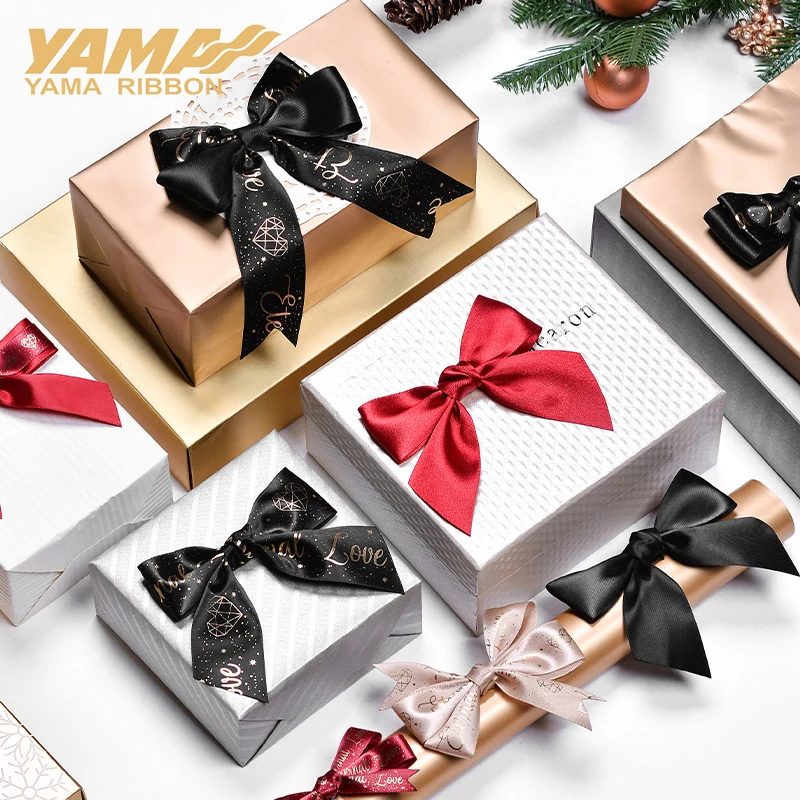 YAMA-Satin Ribbon for Wedding Party, Printed Bow, Butterfly Bow for Gift Decoration, Hair Accessories, DIY Crafts, 5-10 Pcs per