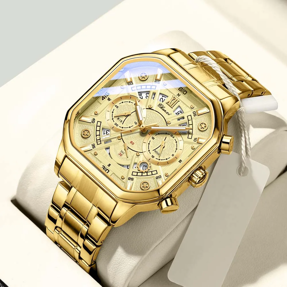 첸시 남성용 다기능 쿼츠 시계, 날짜, 야광, 크로노그래프, 방수 손목시계 (남성용 시계)