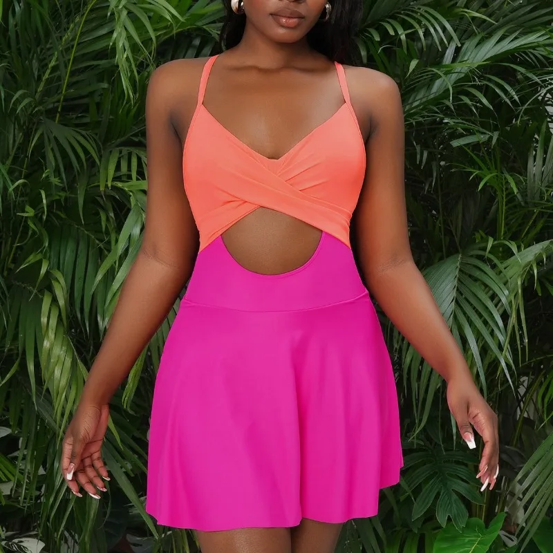 Swimsuit Bikinis Set One-piece Female Solid Color Hollow Sexy Suspender Suitable Swimming Wading Sports Modern Stylish