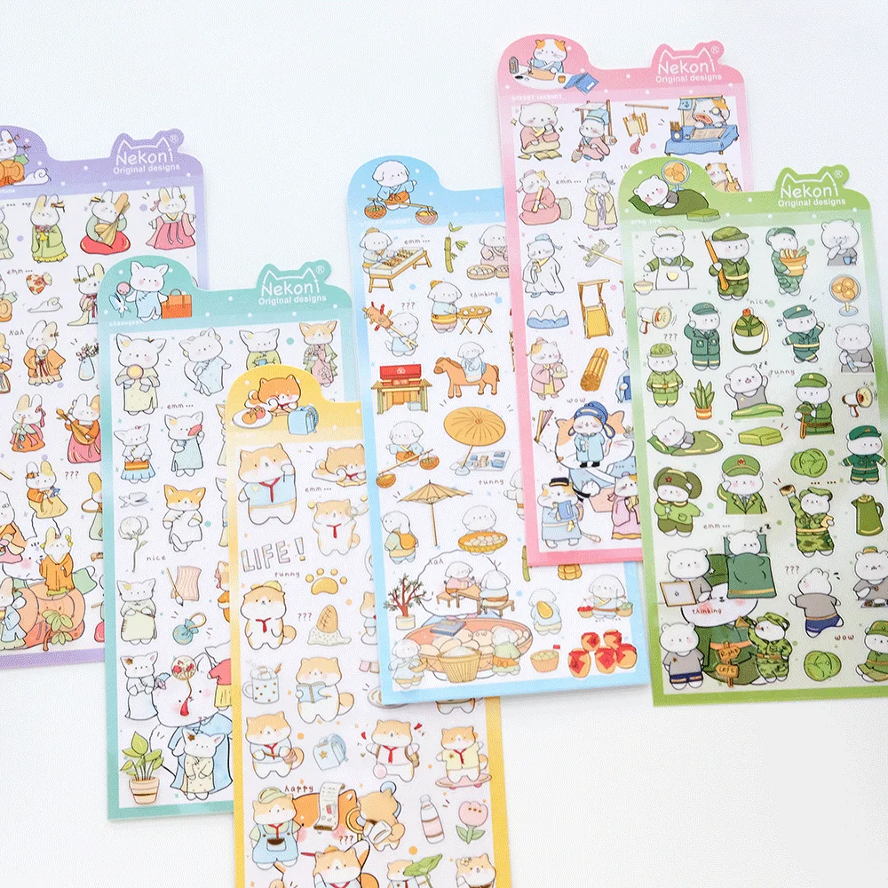 Nekoni süße Katze Kaninchen Aufkleber Scrapbooking Material Junk Journal Deco Bastelzubehör DIY Hobby Cartoon Aufkleber