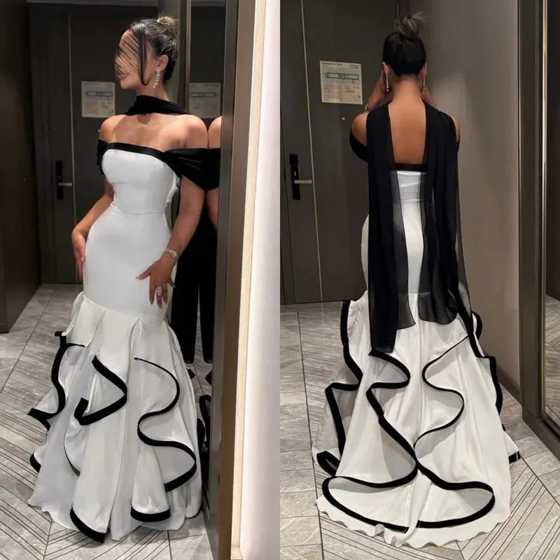 

Sexy Mermaid Tiereed Prom Dresses Simple Off Shoulder Pleat Strapless Formal Sexy Open Back Floor-Length Gown 2026 Customized
