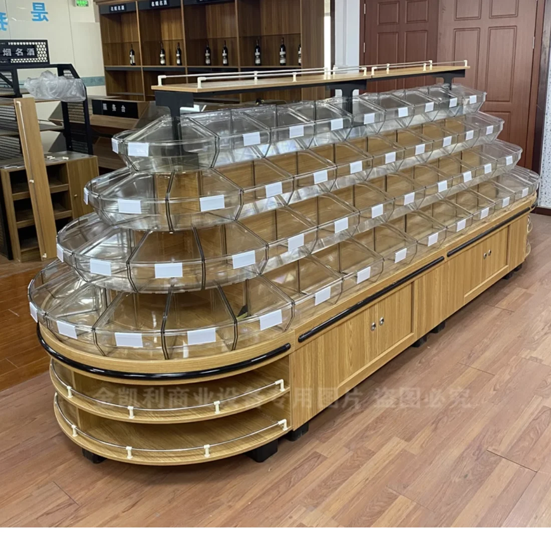 Wooden bulk food display cabinets Bulk snack shelves like the spread of candy cookies circular display cabinets white