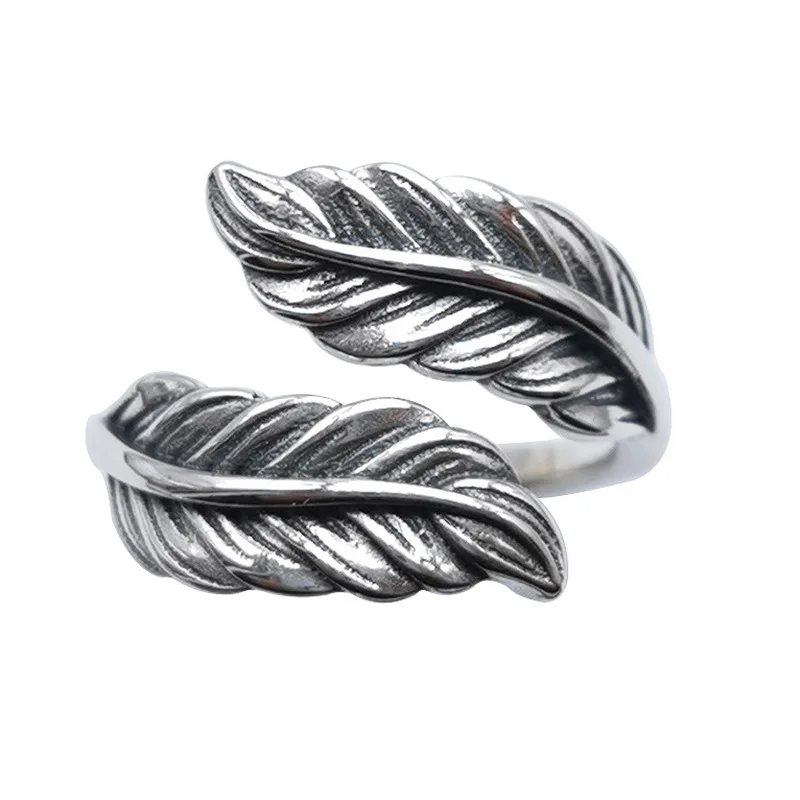 

Thai Silver Crossed Leaf Rings for Women Overlapped 925 Sterling Silver Hollow Leaf Ring Ethnic Vintage Jewelry Trendy Leaves