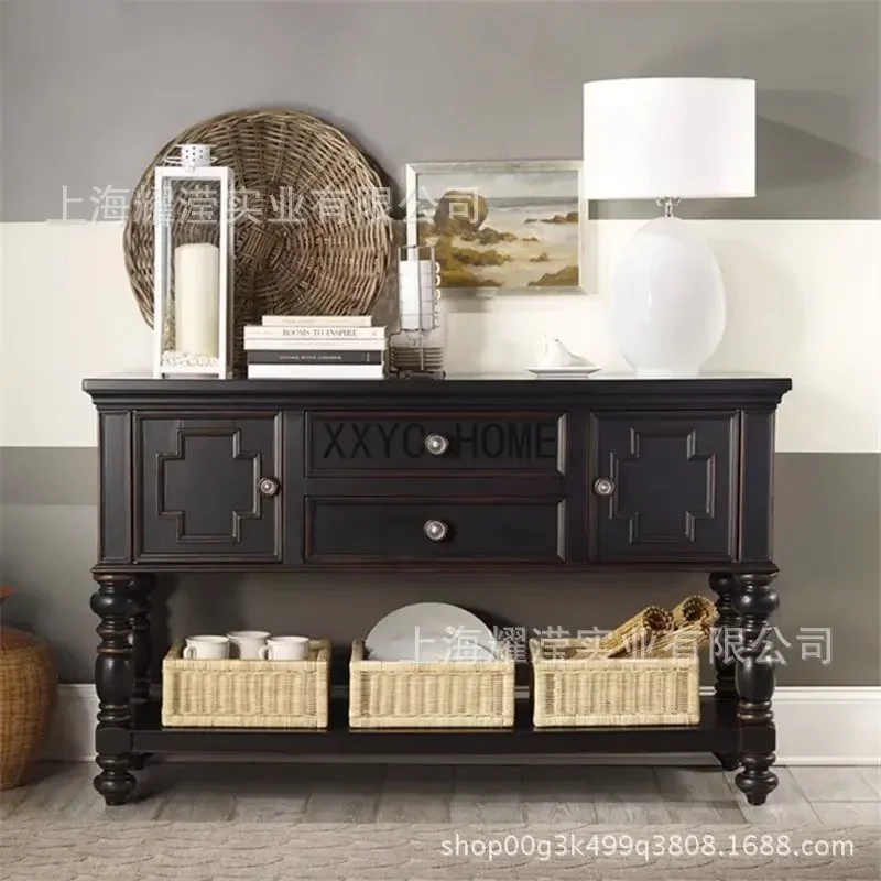 American solid wood porch cabinet custom furniture retro old oak white two doors wall, foyer decorative cabinet