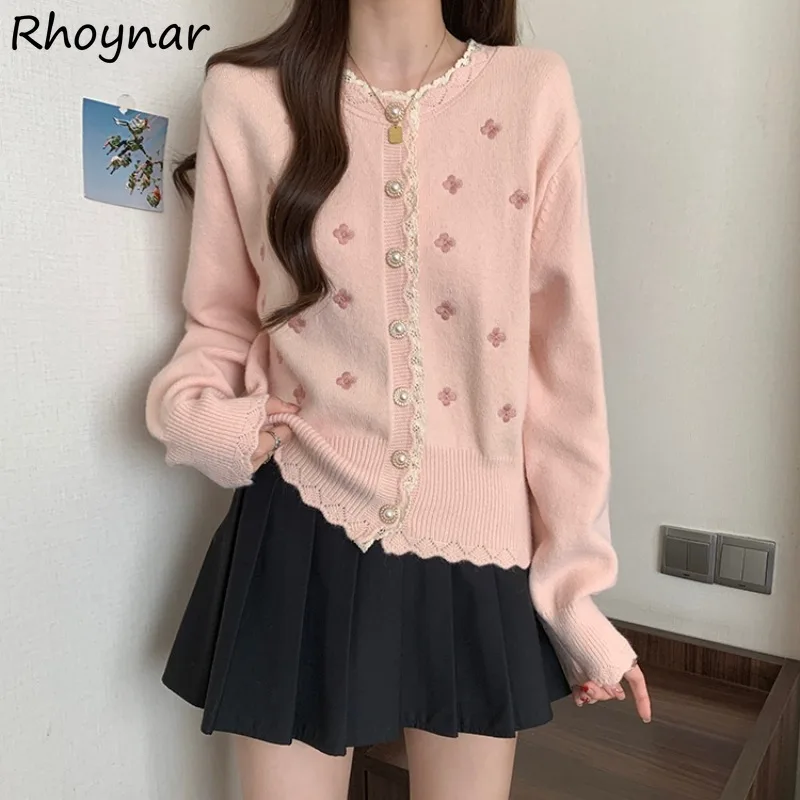 

Cardigans Women Autumn Single Breasted Embroidery Loose Fit Tops Sweet Sweater All-match Casual Ulzzang Kawaii College Popular