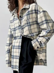 Bornladies Women's Loose Plaid Long Sleeved Lapel Shirt Fashion Office Lady Blouse Autumn Winter Casual New Checkered Coat