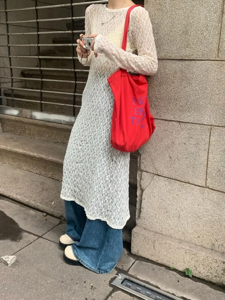 فستان كوري من الدانتيل الثقيل للنساء لخريف وشتاء شفاف من خلال فساتين نسائية بيضاء على الطراز القوطي العتيق فيستدوس دي موجر