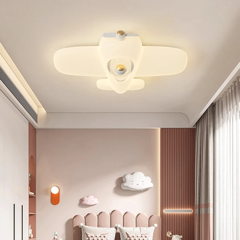 Cream Cartoon White Airplane LED Ceiling Light Creative Eye Protection Lamp Fixture Children's Room Bedroom Study Interior Decor