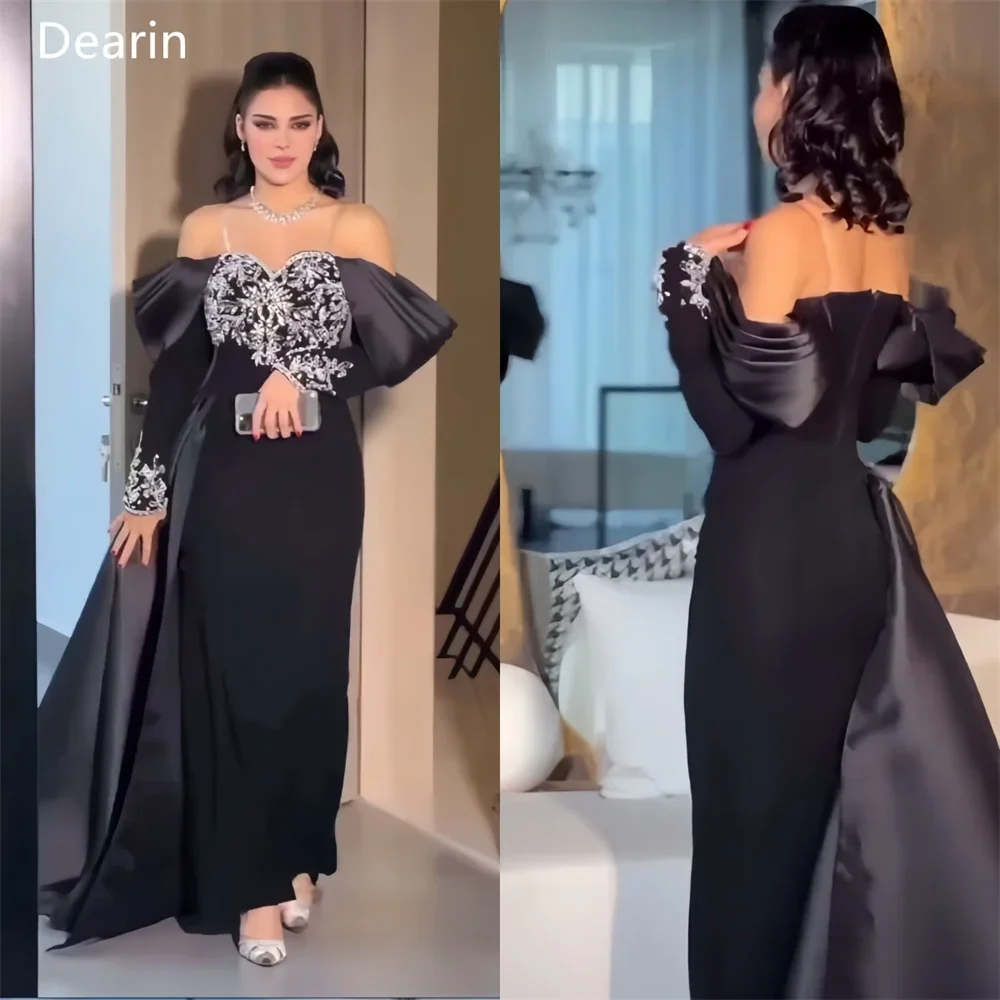 Customized Saudi Arabia Dearin Spaghetti Strap Column Floor Length Skirts Fold Shirred Applique Bespoke Occasion Dresses Prom Dr