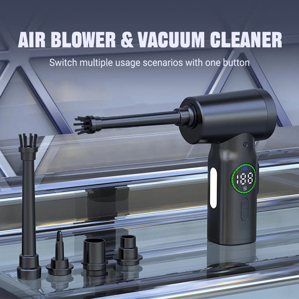 

Cordless Air Blower&Vacuum Cleaner With Emergency Light, 3-speed Portable Duster For Keyboard Car Cleaning/Air Cushion Inflation