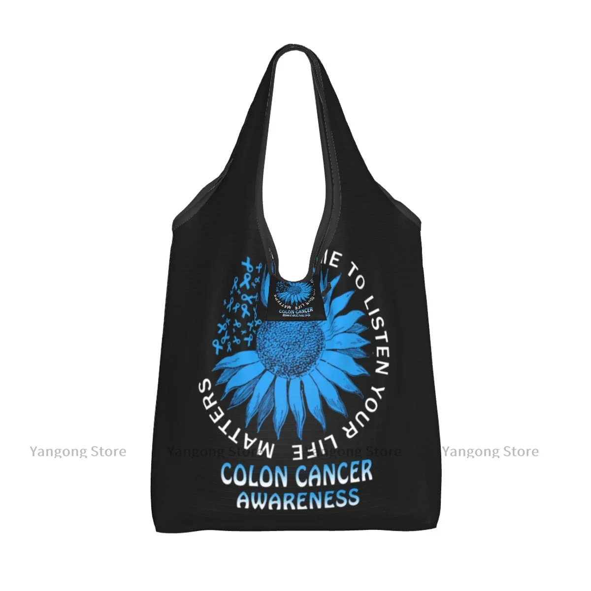 Folding Bag Colon Cancer Awareness Home Decorative Flag Reusable Portable Shoulder Handbag for Travel Grocery Pocket Tote