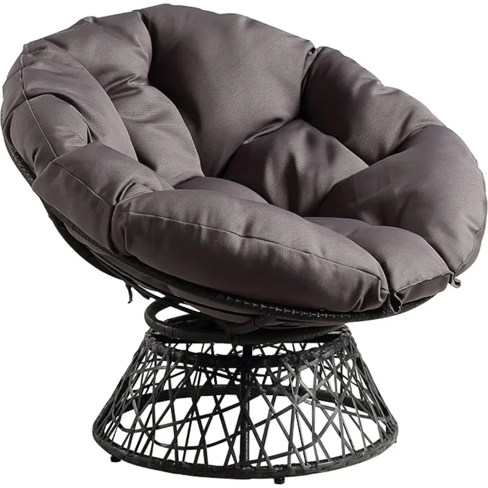 Furnishings Wicker Papasan Chair with 360-Degree Swivel, Grey Frame with Cushion