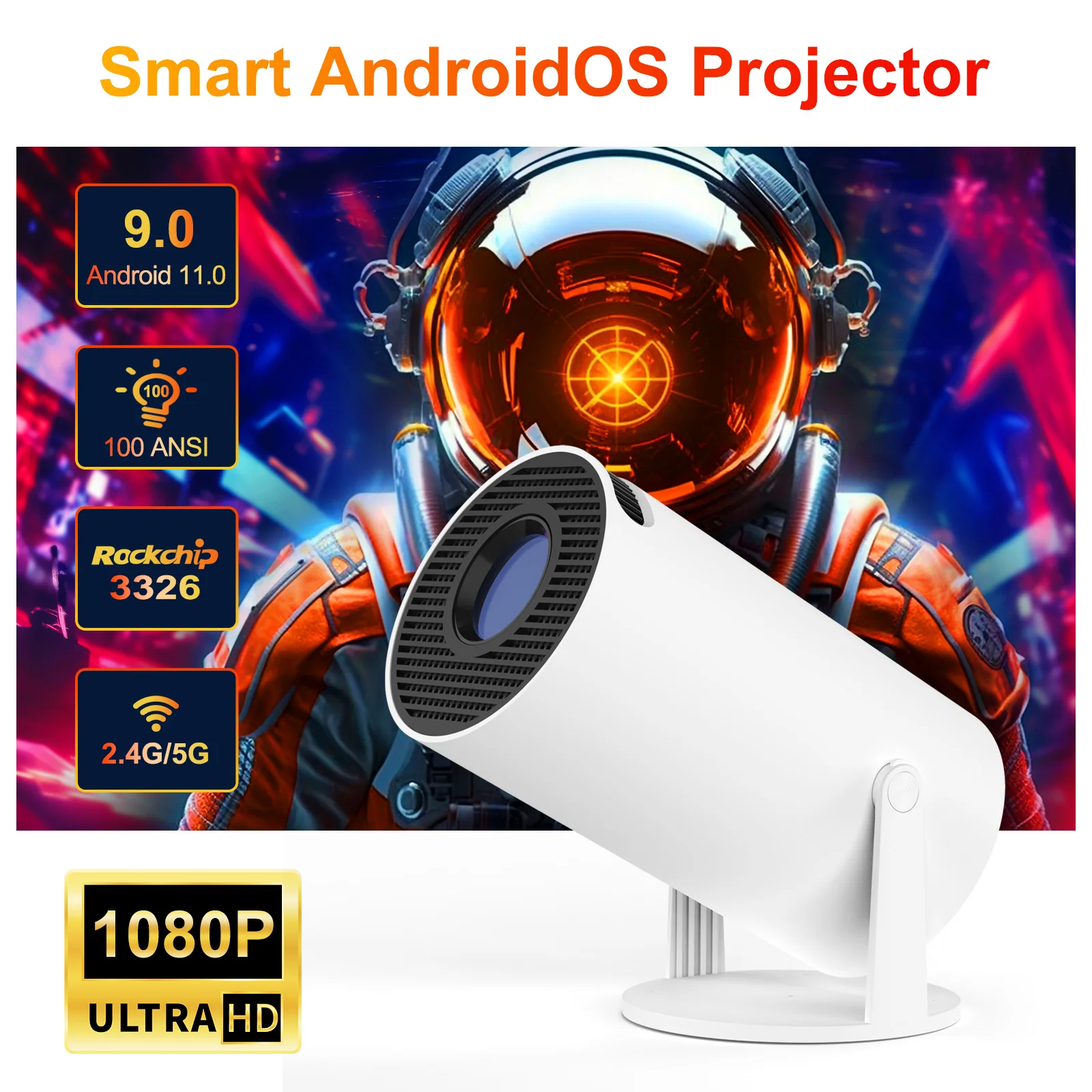 

2025 hot sale HY300A Smart Mini Projector 1G/8G Android 9.0 1080P Video Decoding Portable with LCD/LED Lamps WiFi US Plug Home E