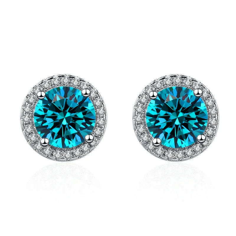 Light Luxury 925 Sterling Silver Inlaid Zircon Colored Gemstones Elegant Simple Fashion Stud Earrings