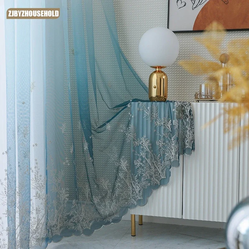 

2023 New Light Luxury Sheer Tulle Curtains for Living Room Bedroom Curtains Sheer Simple Gradient Gauze Window Lace Gauze