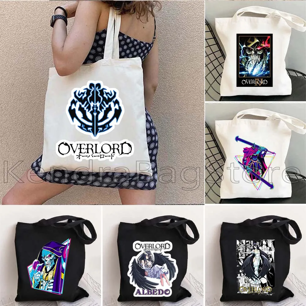 Japan Anime Overlord Ainz Ooal Gown Pack Albedo Cute Manga Momonga Fan Gifts Canvas Shoulder Tote Bag Harajuku Shopper Handbag