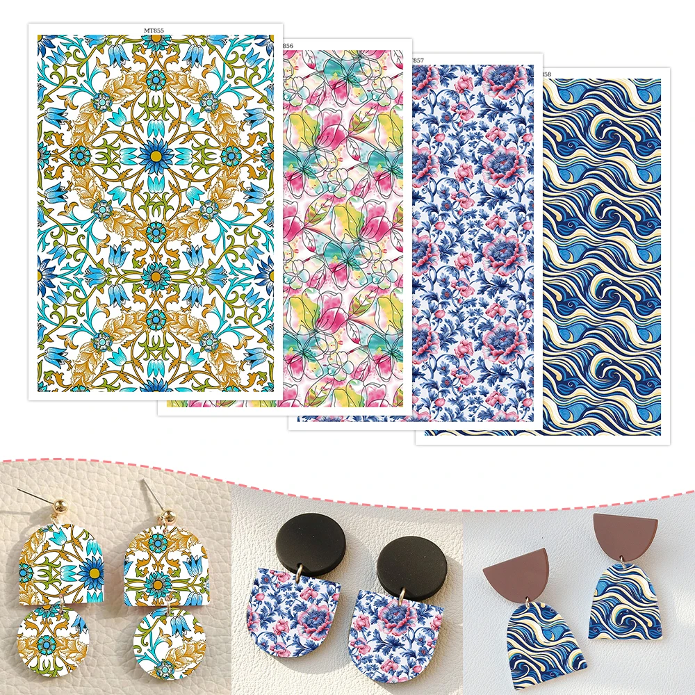 

Ethnic Style Flower Ocean Waves Soft Ceramic Earrings Water Soluble Disposable Sticker for Diy Jewelry Making Decal