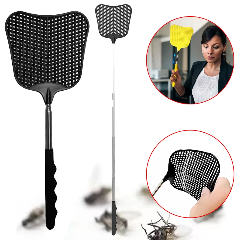 Long Handle Telescopic Fly Swatters Durable Plastic Heavy Stainless Duty Flyswatter Anti Slip Handle Mosquito Repellent Tools