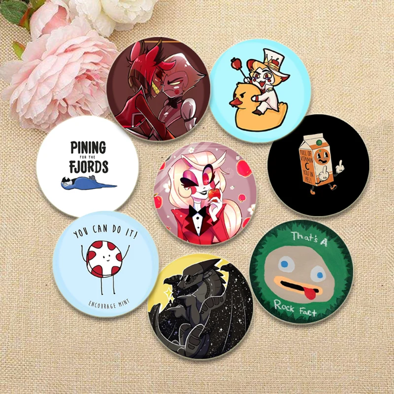 Anime Hazbin Hotel Alastor and Lucifer Brooch Pin Creative Cute Animals Hare Cat Dinosaur Dog Badge Bag Accessories Jewelry Gift