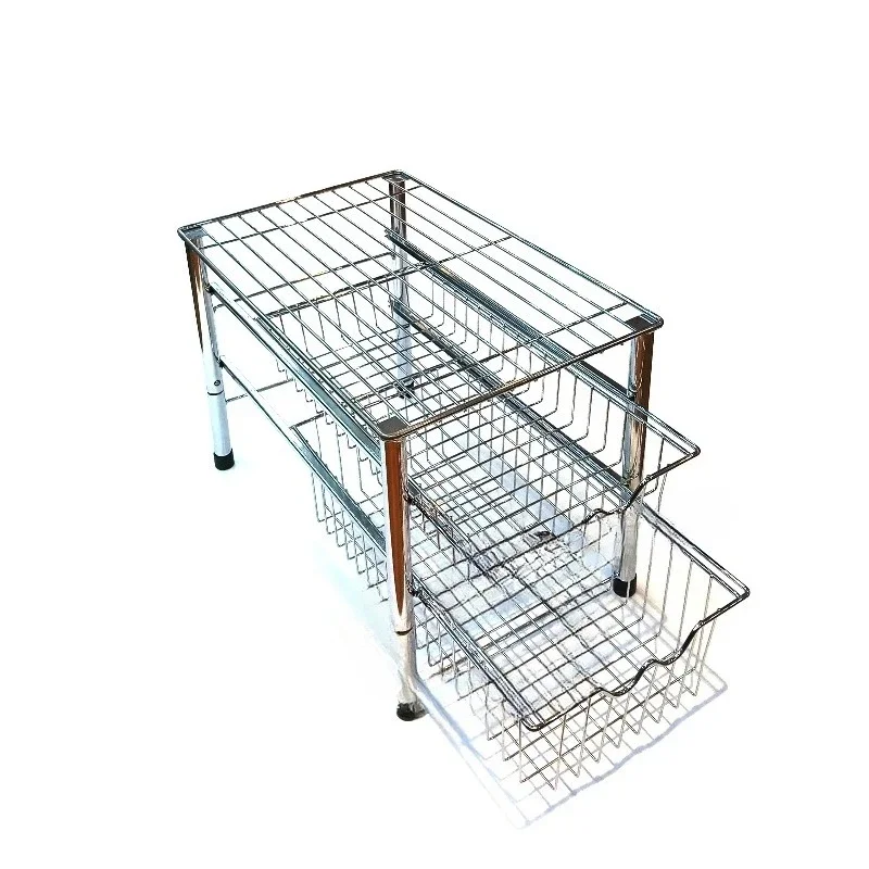 Cabinet Sliding Basket Organizer Drawer Chrome Pull Out Storage Line Basket Box