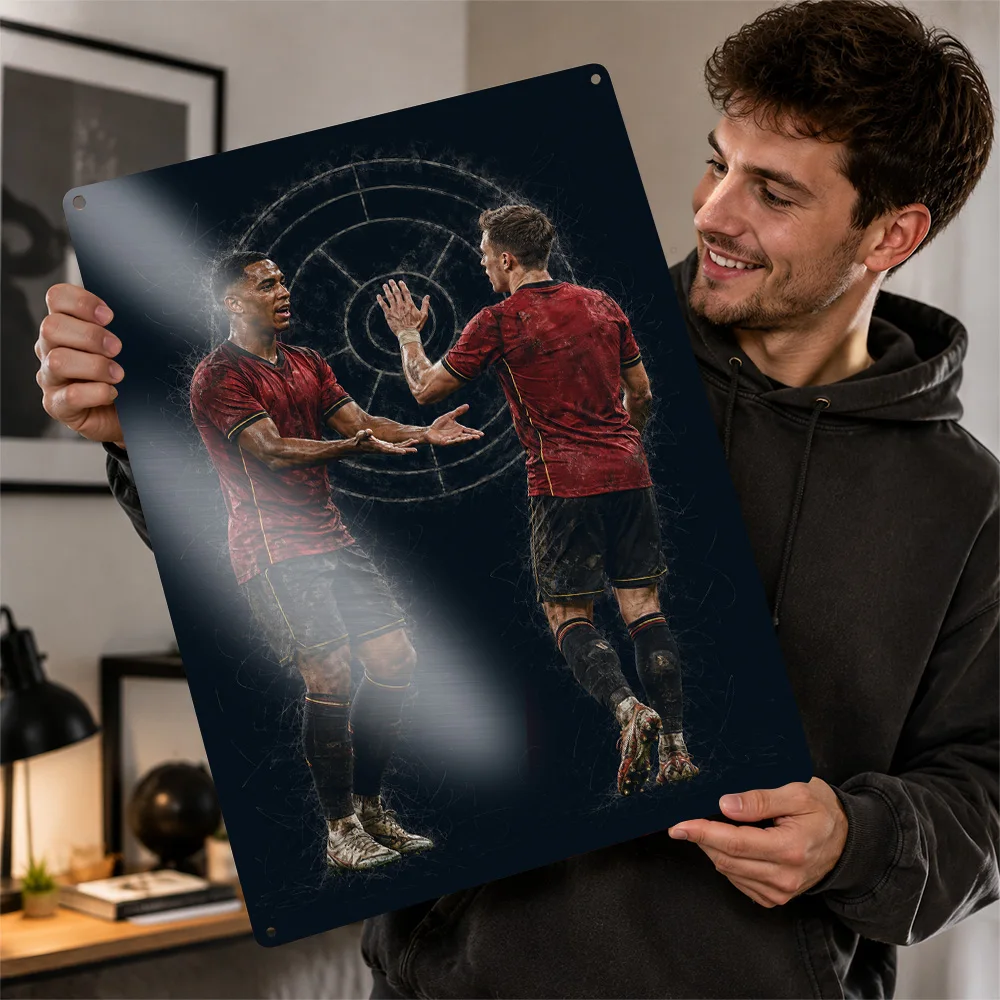 Youri Tielemans & Leandro Trossard Football Aluminum Poster Customized Metal Tin Sign Club Legacy Style Wall Art Ideal For Gym