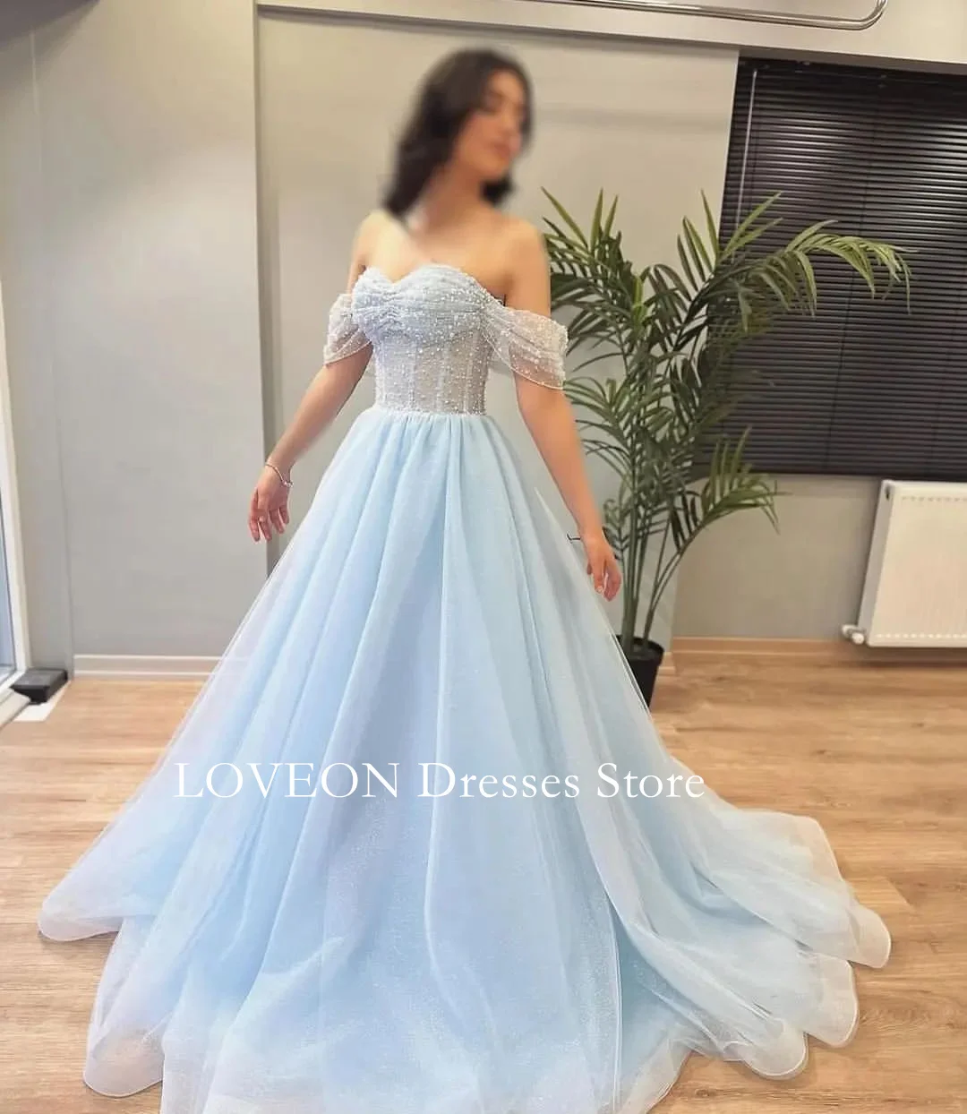 

GIOIO Off the Shoulder Evening Dresses Short Sleeves Formal Sequined Vintage Organza Elegant Floor Length Prom Gowns Party Women