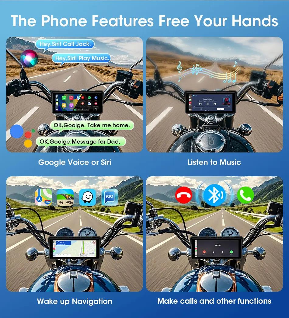 Srnubi 5/8,1 Zoll Motorrad-Navigation vorne 4K + hinten 1080P DVR IPX7 wasserdichter tragbarer Carplay/Android Auto Bluetooth-Monitor – Detail 8