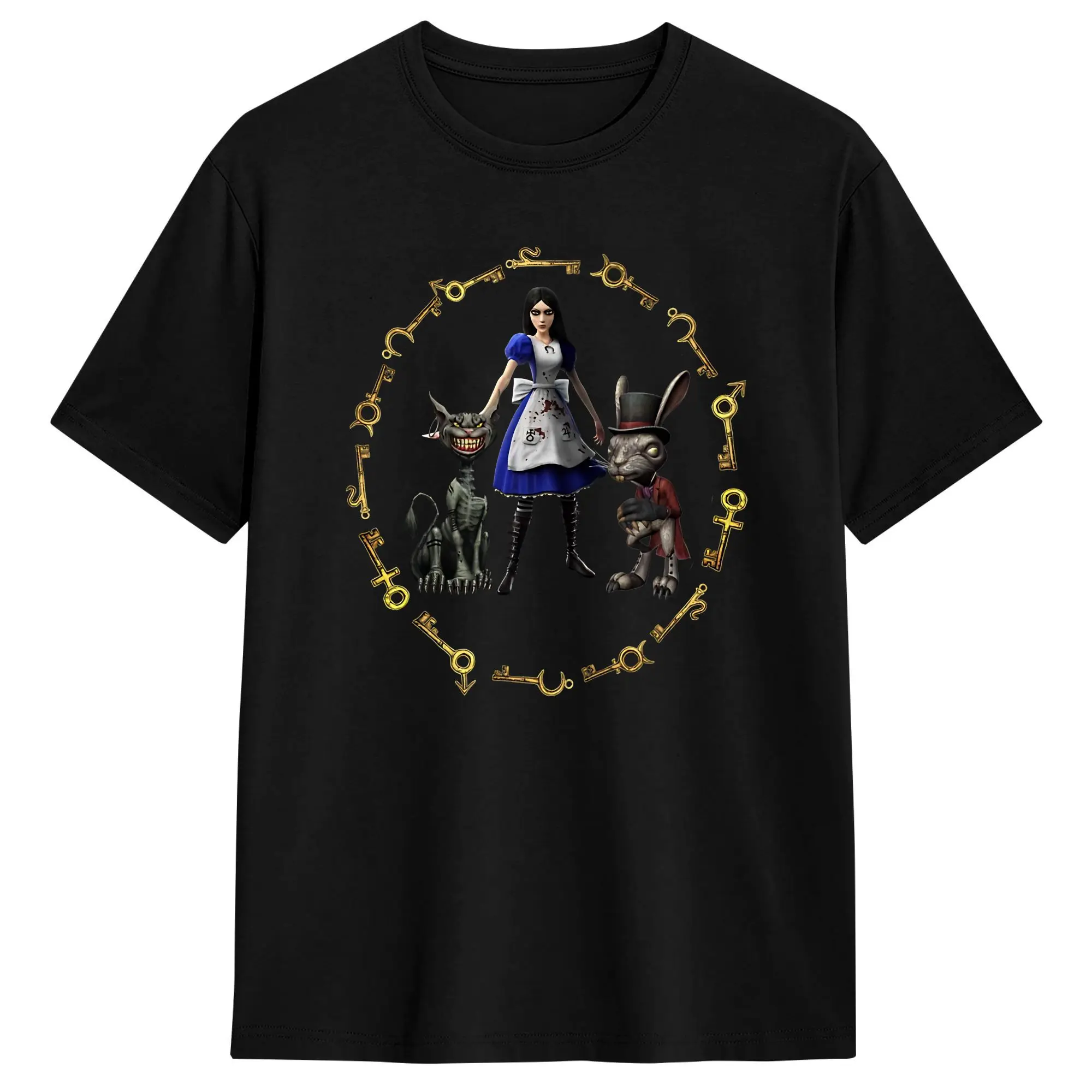 Men T-Shirts A-Alice Madness Returns Alice Liddell Cat White Rabbit Casual Cotton Tees Short Sleeve T Shirt Round Neck Clothes