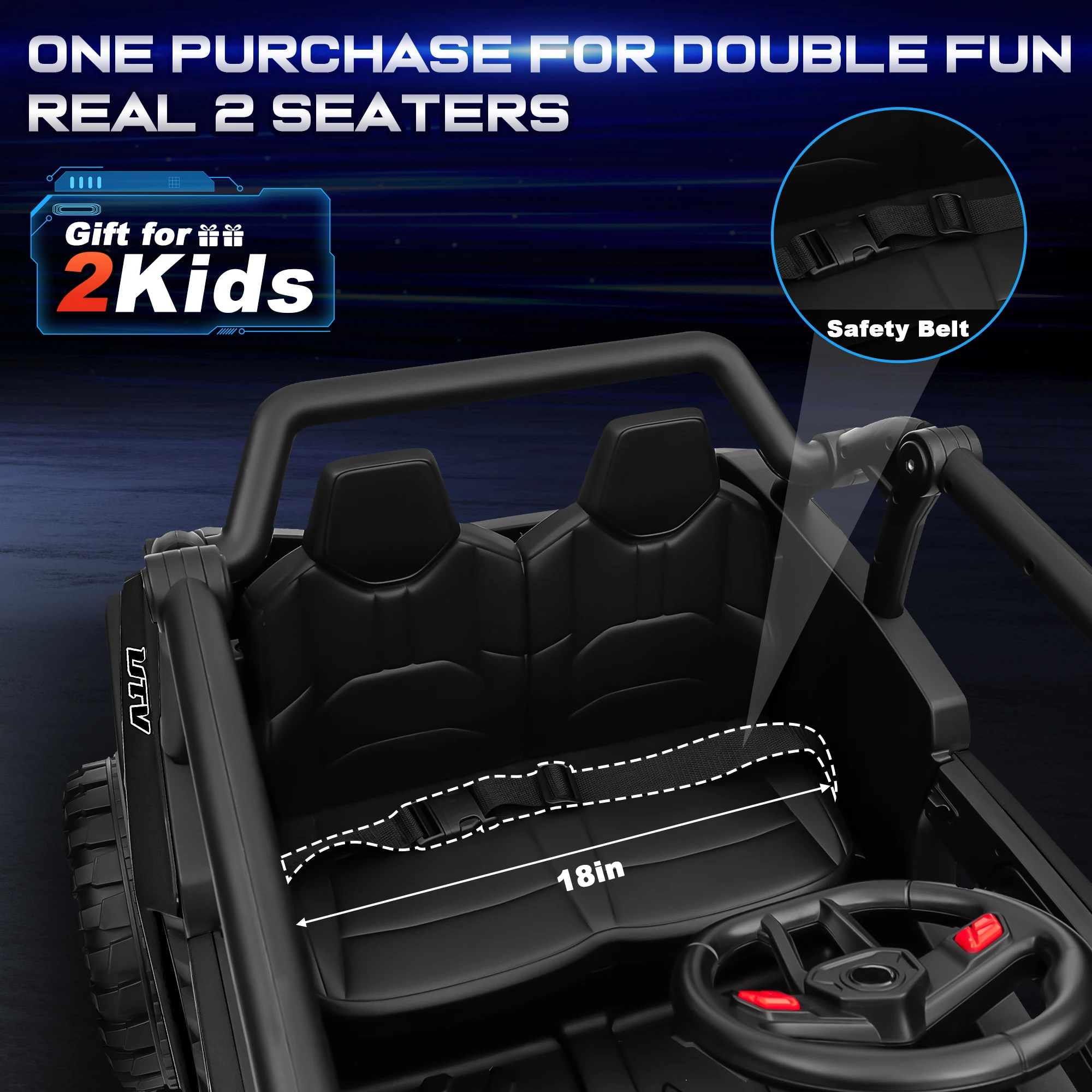 24V Ride on Car for Kids 2 Seater, 4x4 Off-Road UTV Toy w/ 3-Speed Remote Control, 4WD Powerful Motors, 18