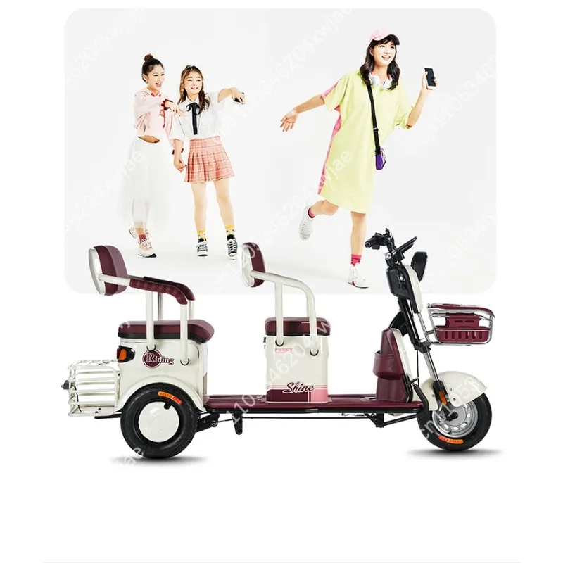 Electric Cargo and Passenger Tricycle 2 Rows 3 Seats Detachable Storage Basket Parent-Child Use