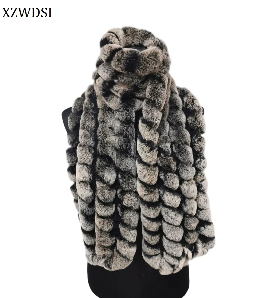 

Luxury Women's Long Winter Rex Rabbit Fur Scarf Crochet Elegant Accessory for Girls