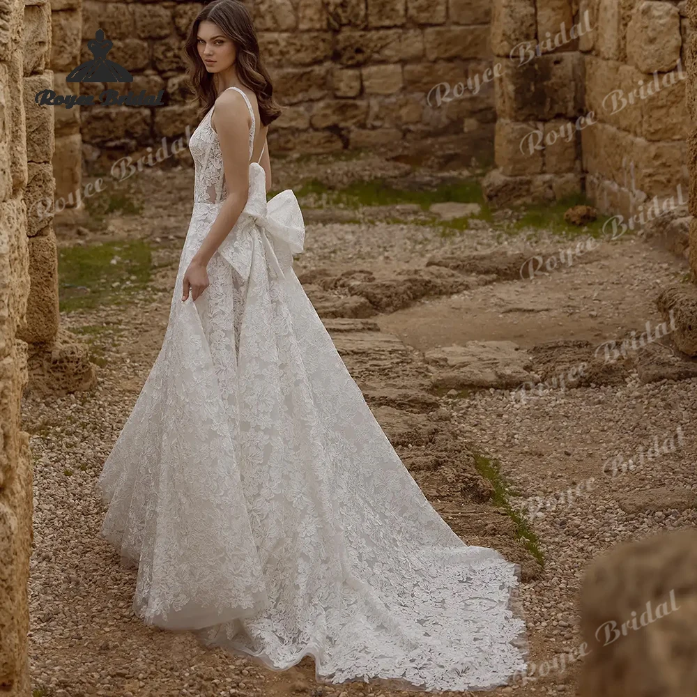 Detachable Bubble Sleeves A Line Wedding Dresses 2027 Flowers Lace Backless Beach Bridal Gown Customized vestido de novia