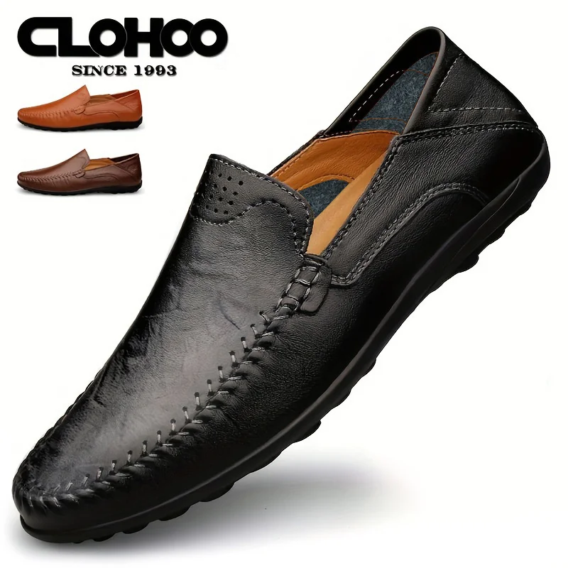 CLOHOO Men's Business Casual Shoes Leather Stitching Comfortable Breathable Rubber Bottom Second Layer Cowhide