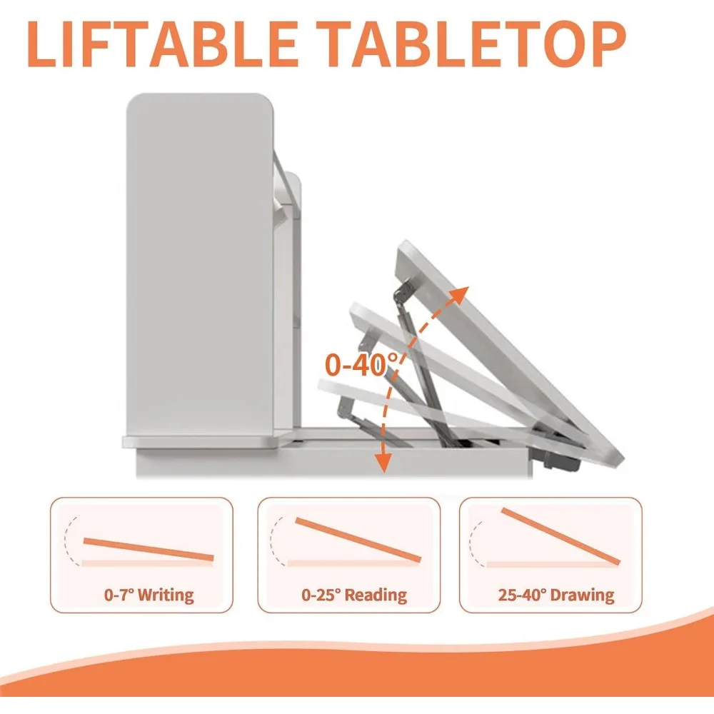 Kids Desk and Chair Set,Kids Study Desk with 3-Color Lights(Not Rechargeable),Tiltable Desktop,Multi Functional Table for Kids