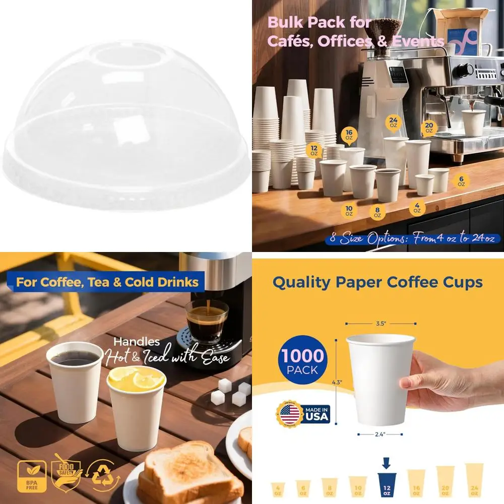 

Eco-Friendly PLA Dome Lids 98mm for 12-24oz Containers, Bulk 1000 Pack, Earth-Friendly Reusable Lids