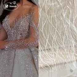 Bridal Lace Fabric Stripes, Luxury Beaded Sequin Wedding Dress, Advanced Custom-made Sewing Fabric, RS3202